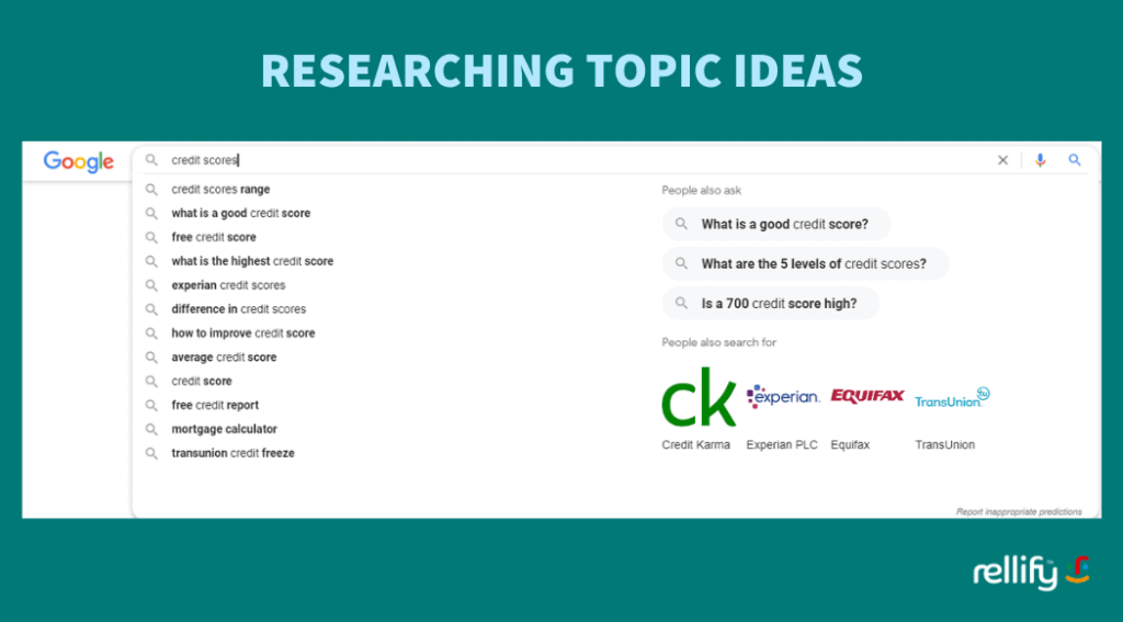 Using Google's autocomplete feature to research topic ideas during content ideation