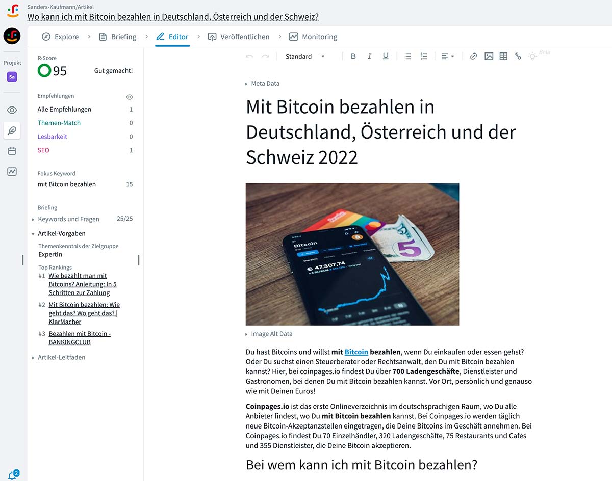 rellify Smart Content Briefs helfen Ihnen, bessere Artikel schneller zu schreiben!