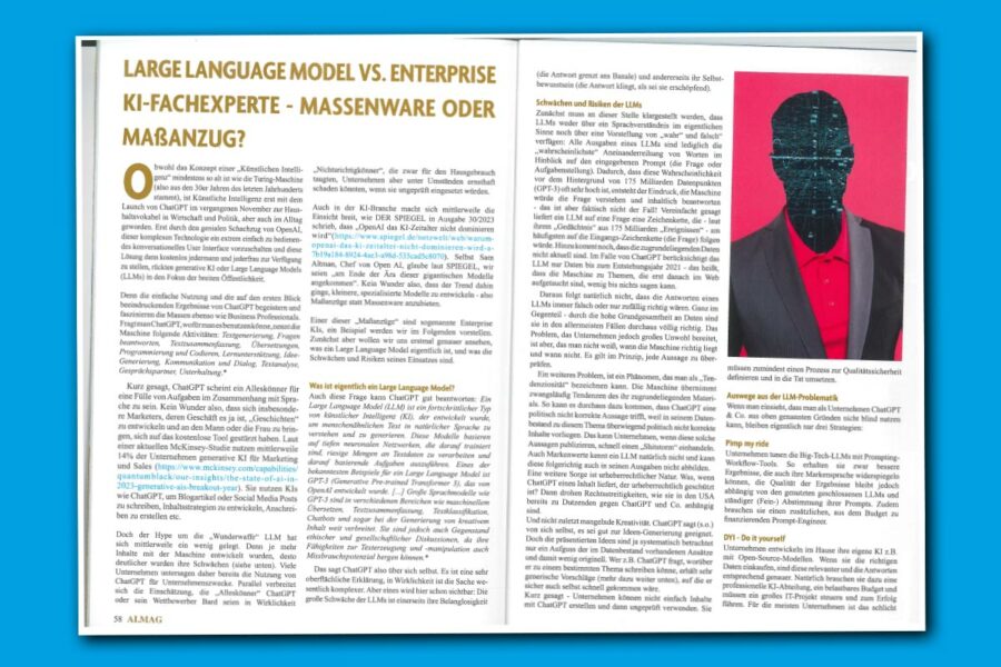 AI MAG, September 2023: LLMs versus Enterprise-KI-Fachexperte - Massenware statt Massanzug?