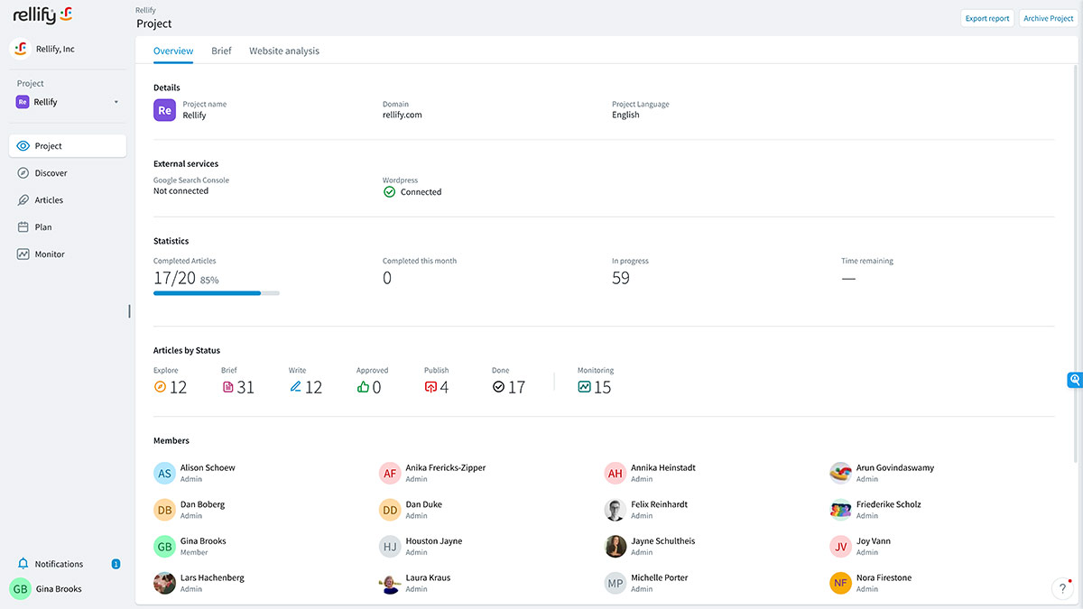 Projektplanung in der Rellify Article Intelligence App